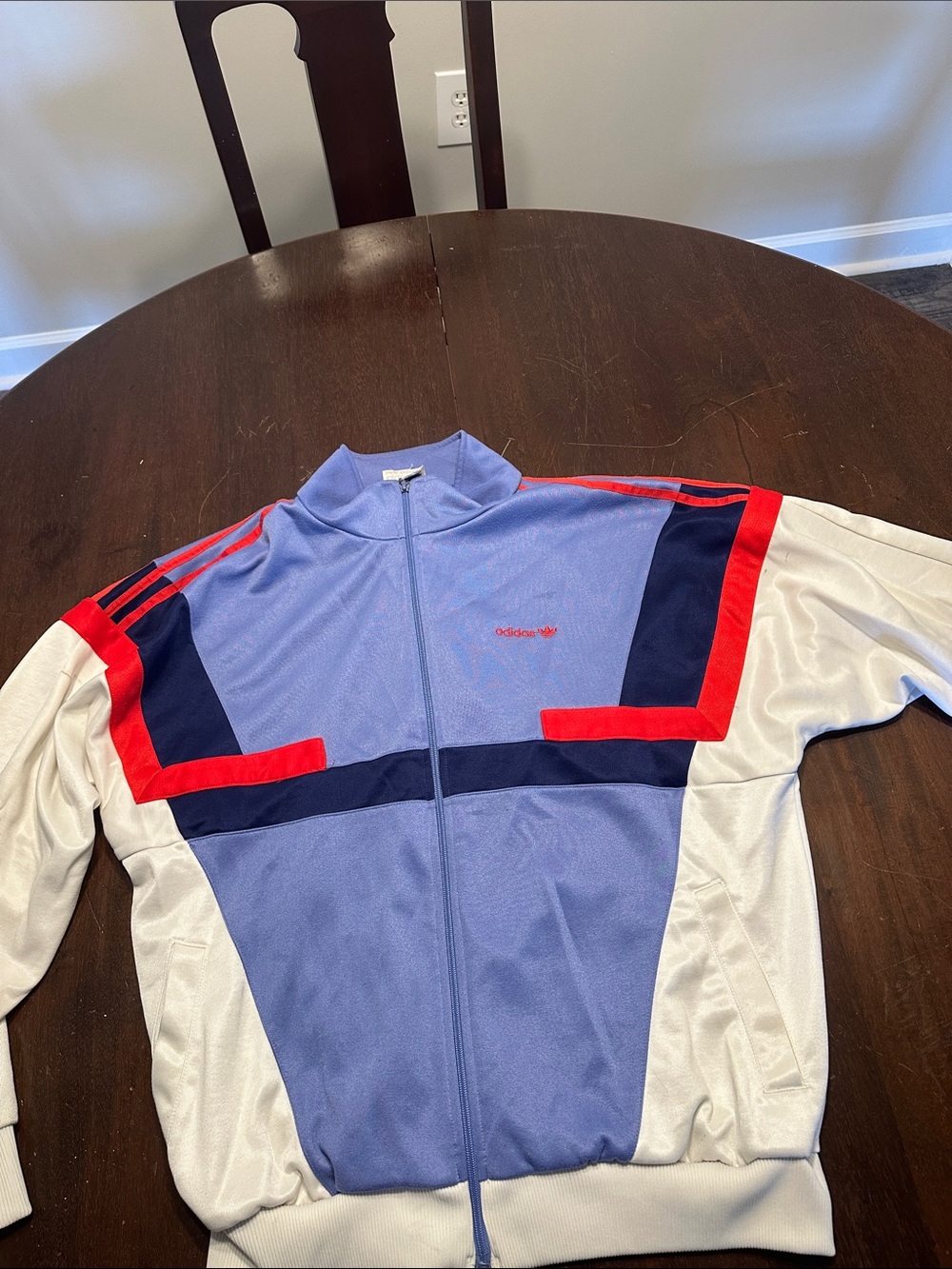 Vintage adidas Men's Colorblock Track Jacket - Light Blue/Navy/Red/White